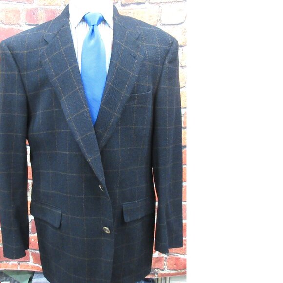 44 R- EVAN-PICONE 100% WOOL SPORT COAT BLACK & BROWN WINDOW PANE - Picture 3 of 6